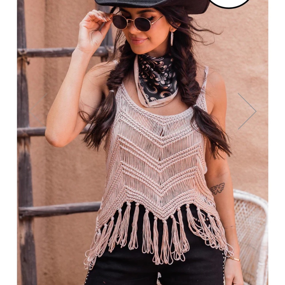 NWT Taupe Fringe Hem Crochet Tank - Great Gift!